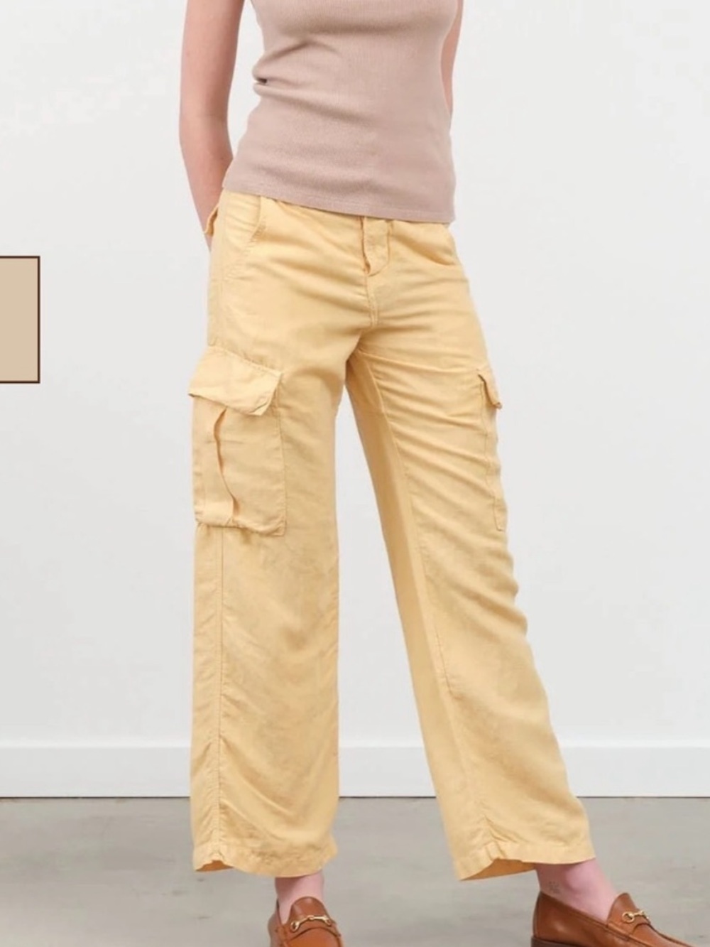 NSF Bennett Linen Cargo Pants Relaxed Fit Utility Style daily yellow 28
